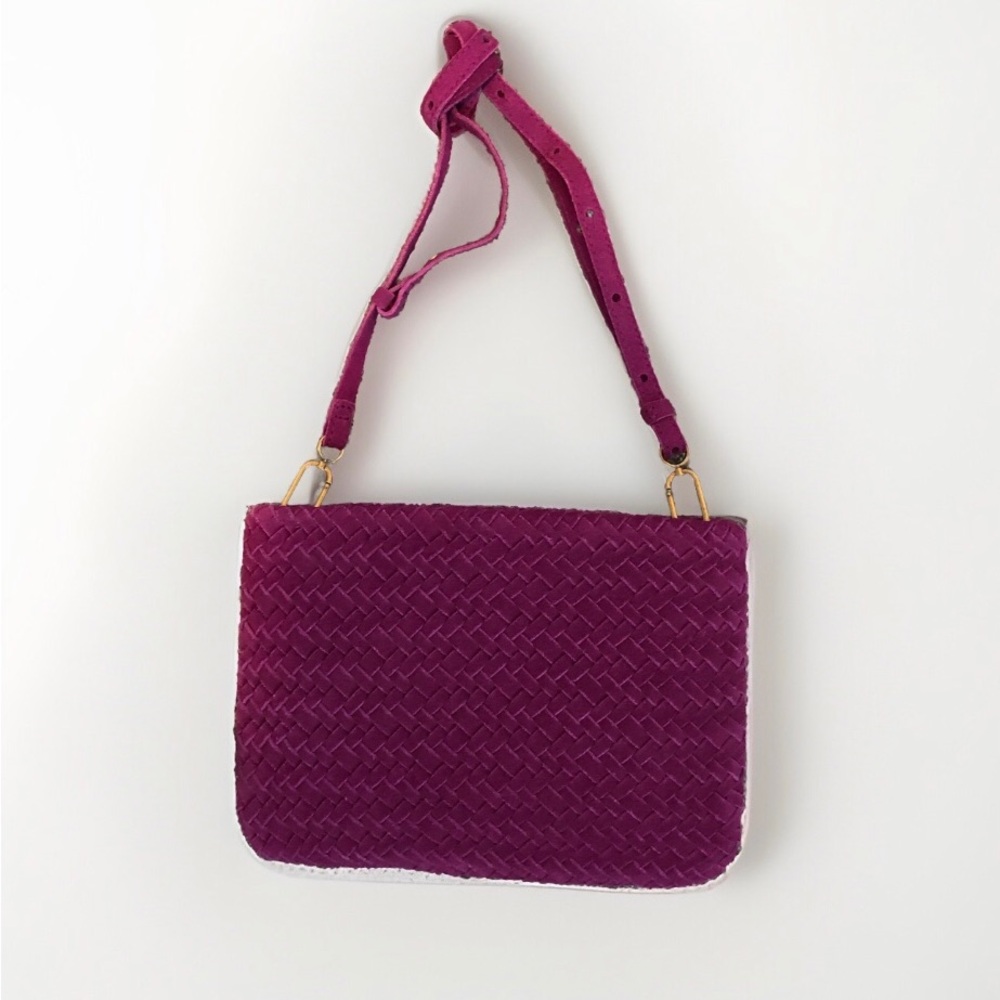 Madewell puff woven leather crossbody in mulled wine NWT